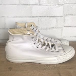 White leather hi top Converse